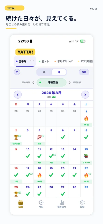 YATTA! Everyday 月間画面